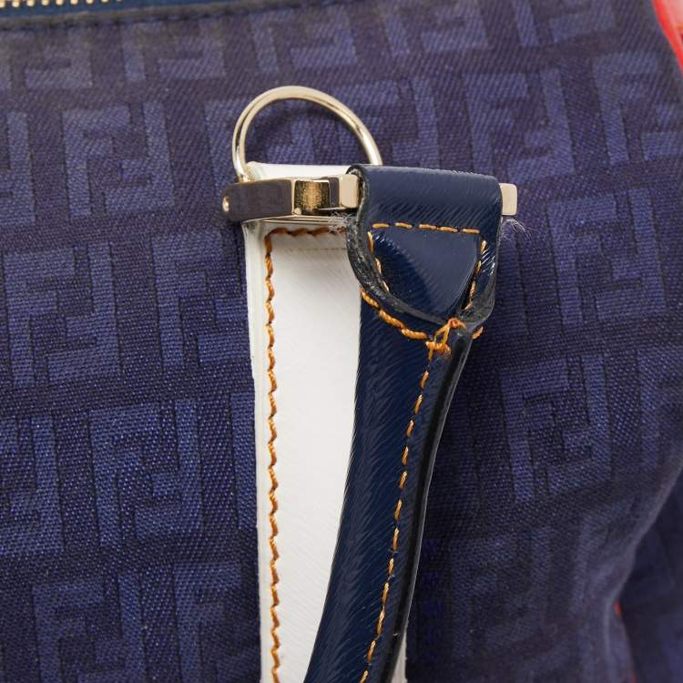 Pre Owned Fendi Multicolor Zucchino Canvas and Patent Leather Small Forever Bauletto Boston Bag