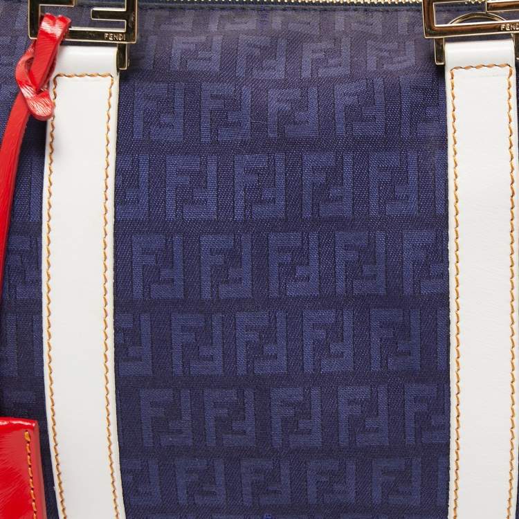 Pre Owned Fendi Multicolor Zucchino Canvas and Patent Leather Small Forever Bauletto Boston Bag