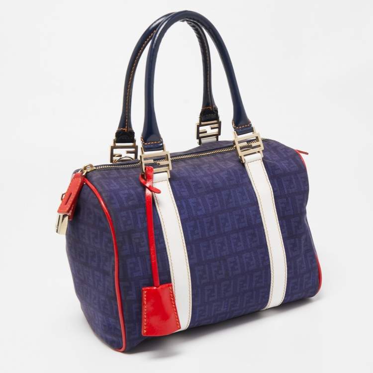 Pre Owned Fendi Multicolor Zucchino Canvas and Patent Leather Small Forever Bauletto Boston Bag
