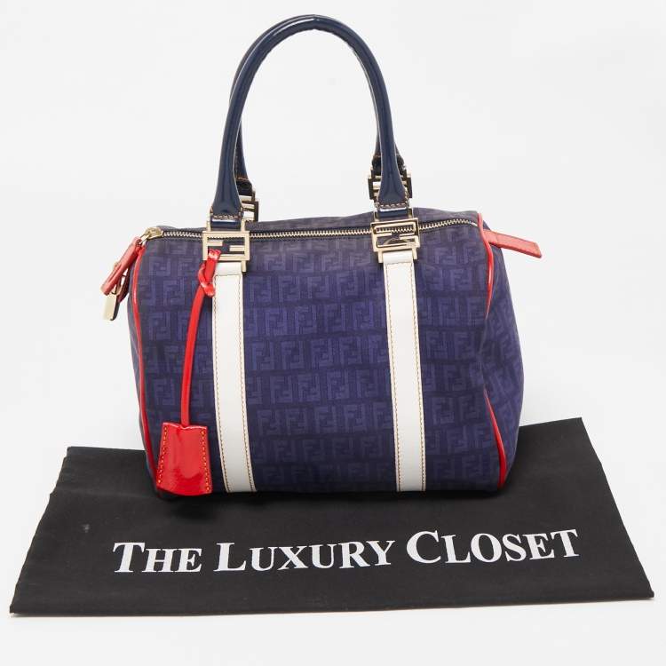 Pre Owned Fendi Multicolor Zucchino Canvas and Patent Leather Small Forever Bauletto Boston Bag