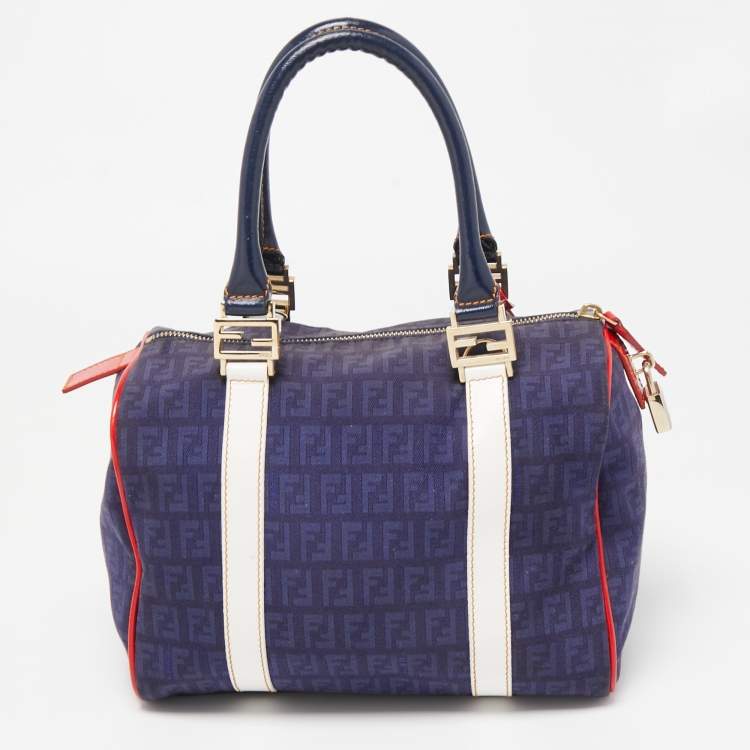 Pre Owned Fendi Multicolor Zucchino Canvas and Patent Leather Small Forever Bauletto Boston Bag