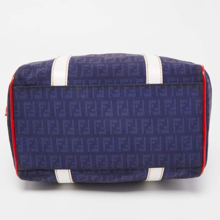 Pre Owned Fendi Multicolor Zucchino Canvas and Patent Leather Small Forever Bauletto Boston Bag