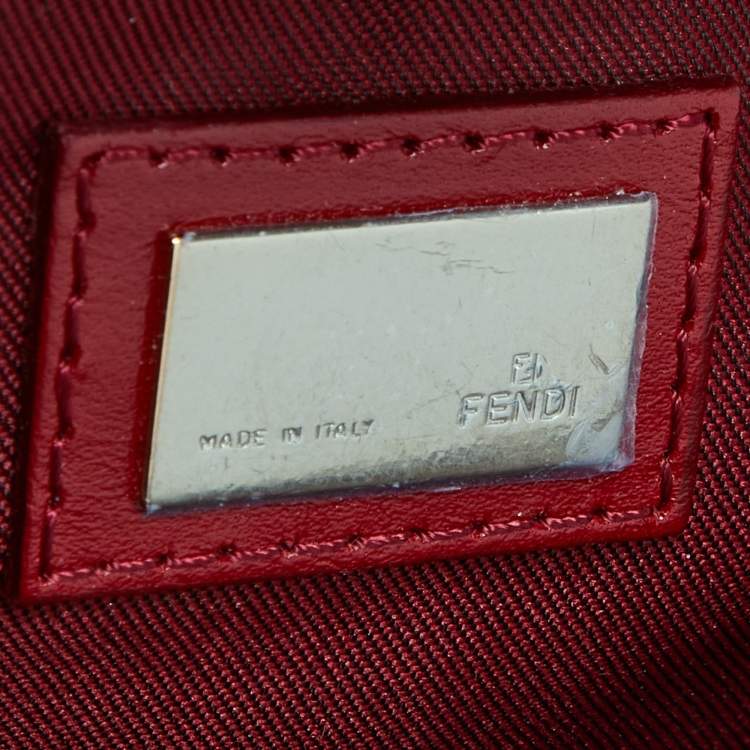 مملوكة مسبقًا Fendi Red/Brown Zucchino Canvas and Leather Small Chef Pocket Shoulder Bag