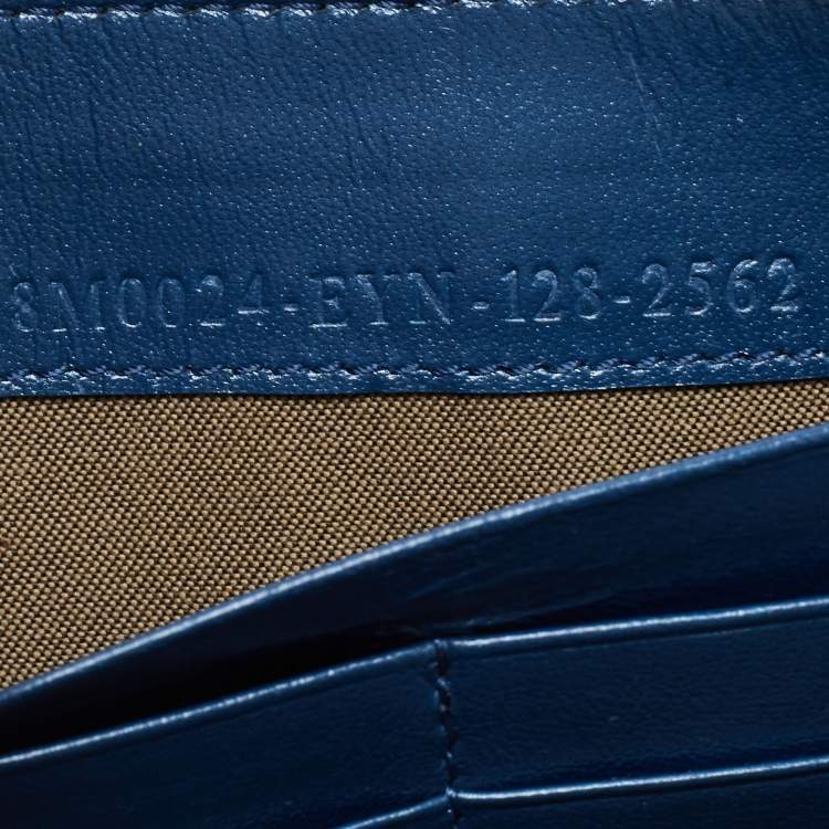 Pre Owned Fendi Metallic Blue Textured Leather Zip Around Continental Wallet