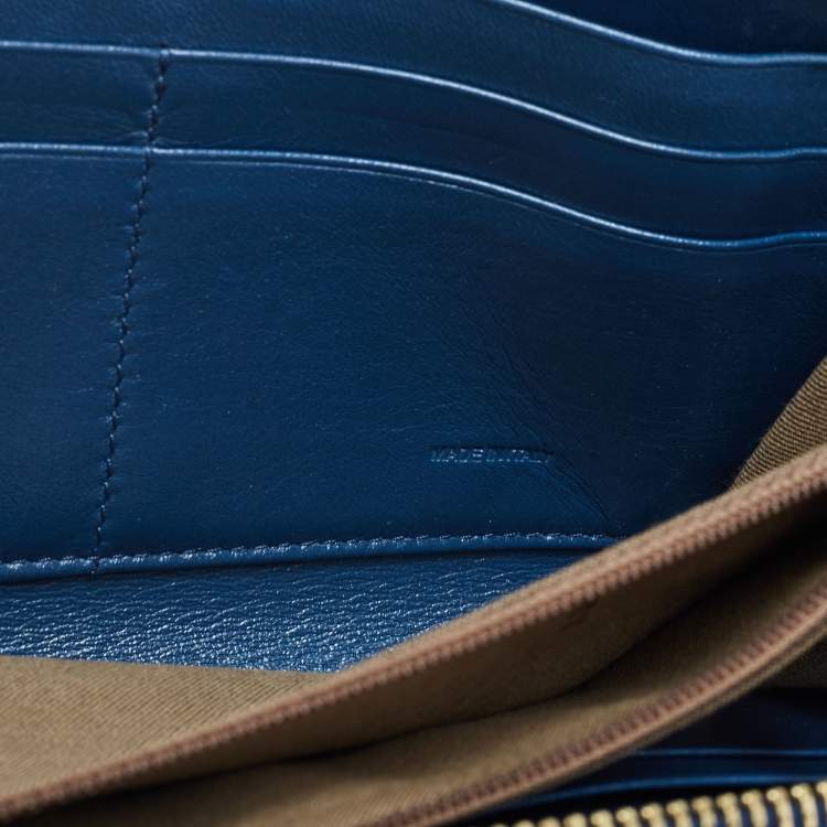 Pre Owned Fendi Metallic Blue Textured Leather Zip Around Continental Wallet
