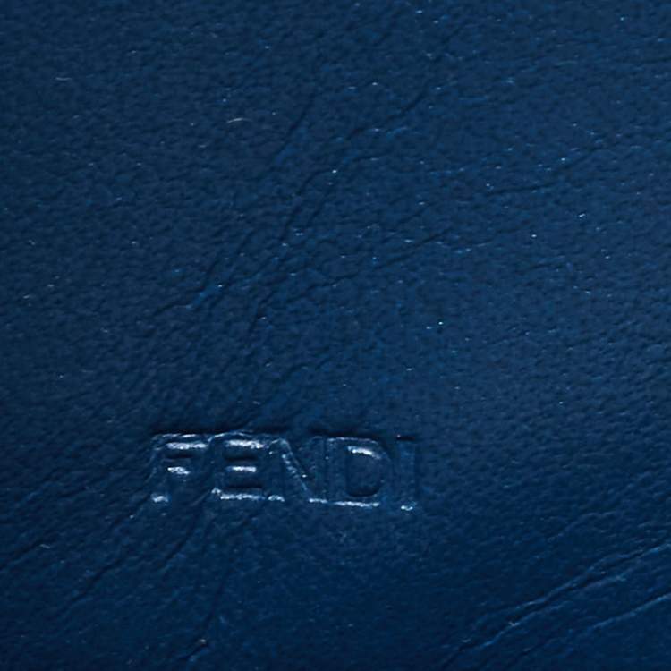 Pre Owned Fendi Metallic Blue Textured Leather Zip Around Continental Wallet