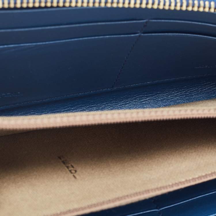 Pre Owned Fendi Metallic Blue Textured Leather Zip Around Continental Wallet