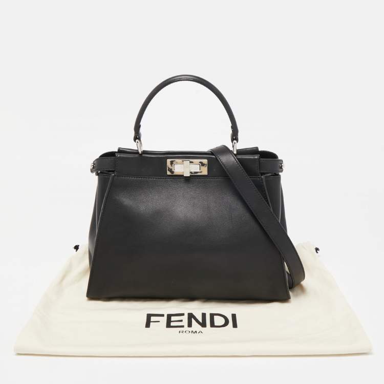 Pre Owned Fendi Black Tortoiseshell Effect Leather Medium Peekaboo Iseeu Top Handle Bag