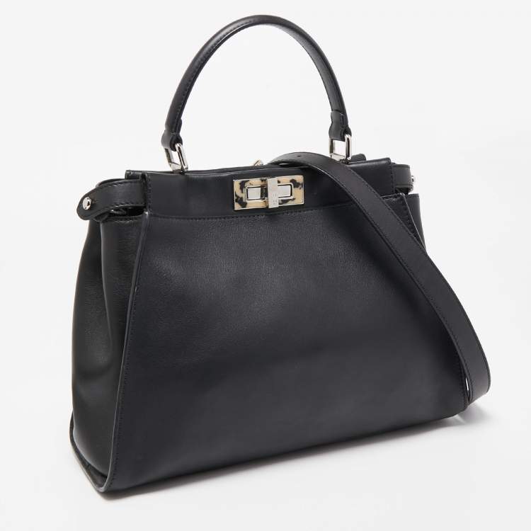 Pre Owned Fendi Black Tortoiseshell Effect Leather Medium Peekaboo Iseeu Top Handle Bag