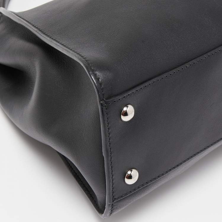 Pre Owned Fendi Black Tortoiseshell Effect Leather Medium Peekaboo Iseeu Top Handle Bag