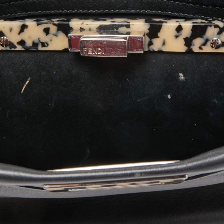 Pre Owned Fendi Black Tortoiseshell Effect Leather Medium Peekaboo Iseeu Top Handle Bag