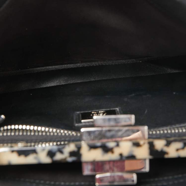 Pre Owned Fendi Black Tortoiseshell Effect Leather Medium Peekaboo Iseeu Top Handle Bag
