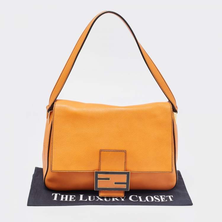Pre Owned Fendi Orange Leather Large Mama Forever Shoulder Bag
