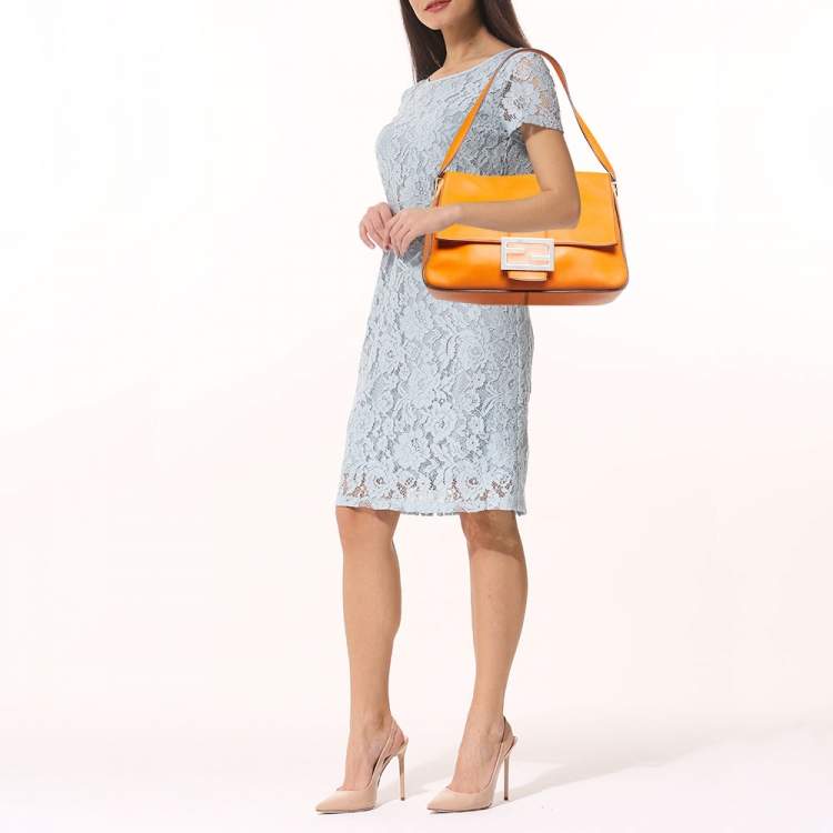 Pre Owned Fendi Orange Leather Large Mama Forever Shoulder Bag