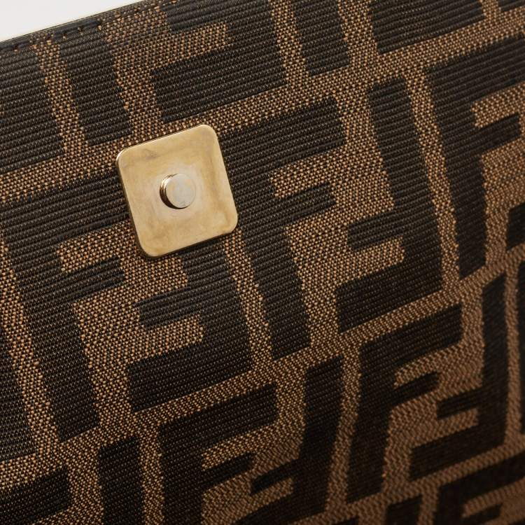 Pre Owned Fendi Tobacco Zucca Canvas and Patent Leather Mia Flap Shoulder Bag