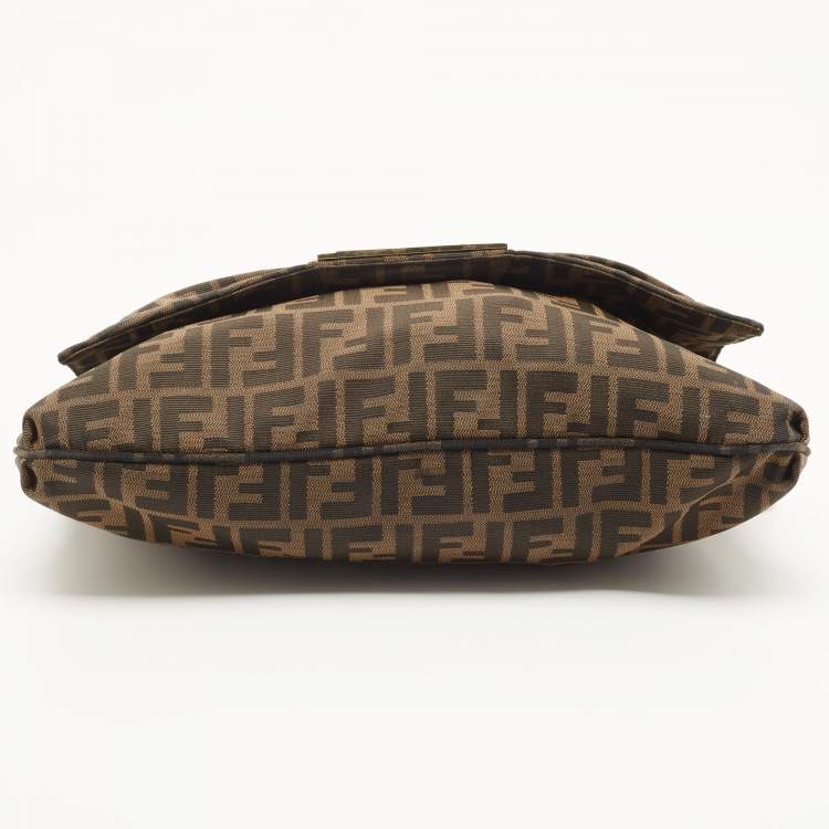 Pre Owned Fendi Tobacco Zucca Canvas and Patent Leather Mia Flap Shoulder Bag