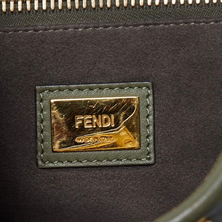 Pre Owned Fendi Khaki Green Printed Perspex and Leather Large Peekaboo Top Handle Bag