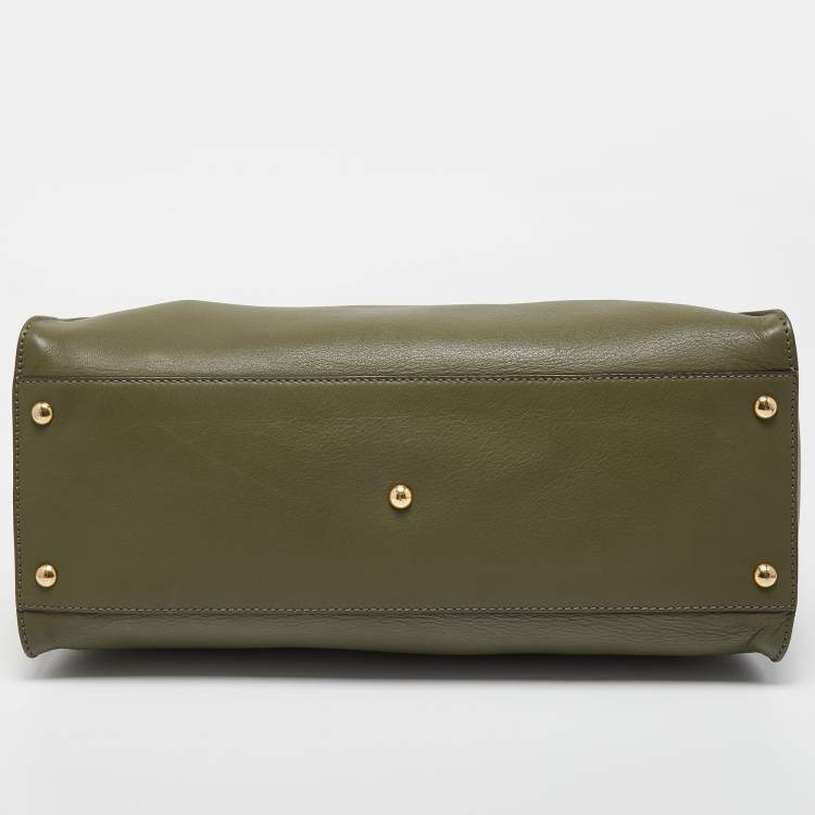 Pre Owned Fendi Khaki Green Printed Perspex and Leather Large Peekaboo Top Handle Bag