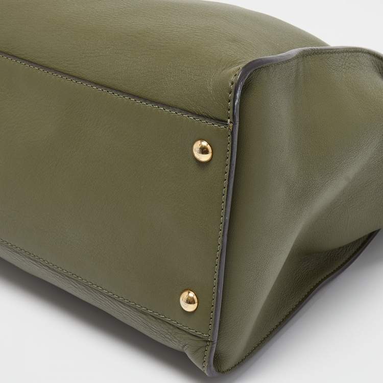 Pre Owned Fendi Khaki Green Printed Perspex and Leather Large Peekaboo Top Handle Bag