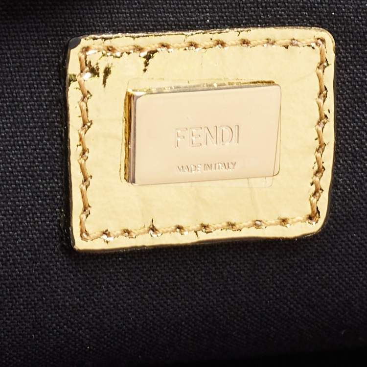 Pre Owned Fendi Gold Laminated Leather FF Tassel Clutch