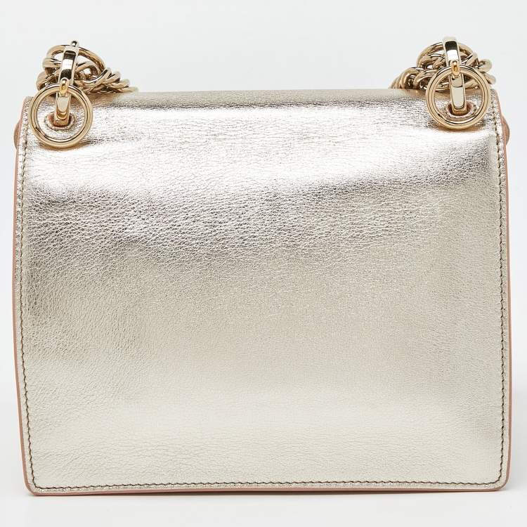 Pre Owned Fendi Gold Leather Small Scalloped Kan I Shoulder Bag