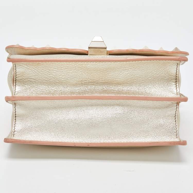 Pre Owned Fendi Gold Leather Small Scalloped Kan I Shoulder Bag
