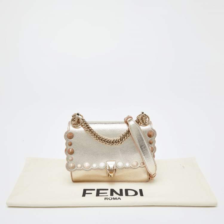 Pre Owned Fendi Gold Leather Small Scalloped Kan I Shoulder Bag