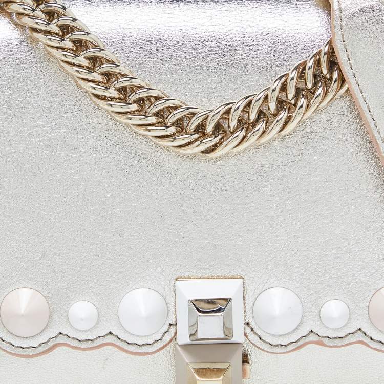 Pre Owned Fendi Gold Leather Small Scalloped Kan I Shoulder Bag