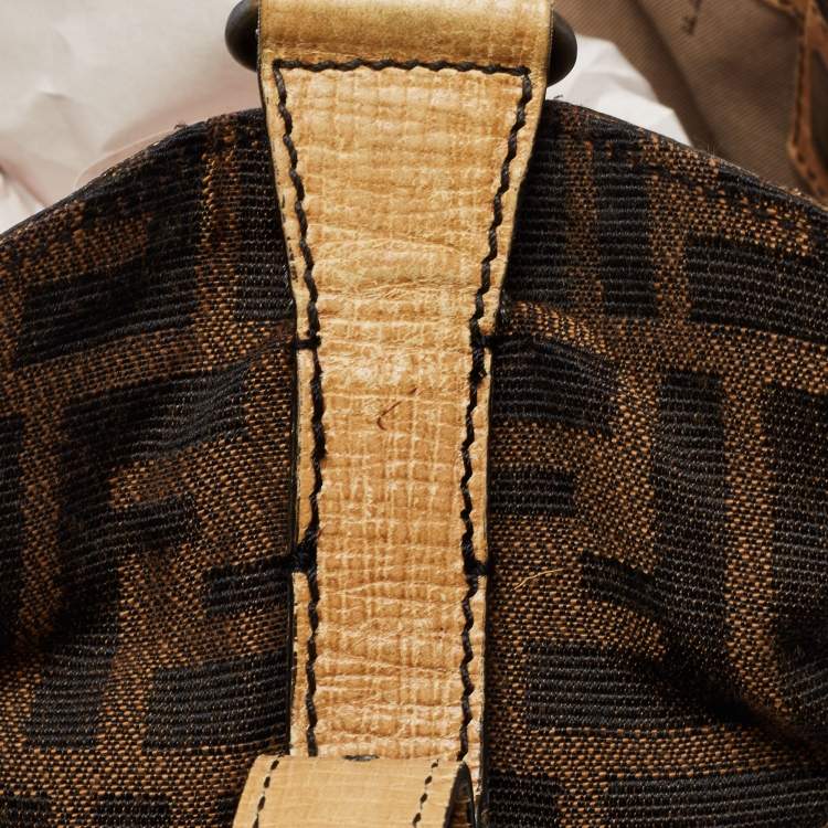 Pre Owned Fendi Tobacco/Beige Zucca Canvas and Leather Small Chef De Jour Bag