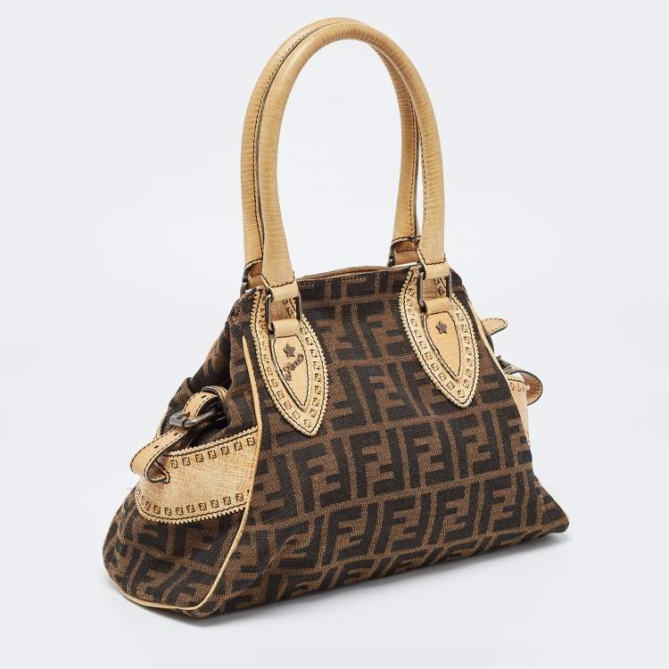 Pre Owned Fendi Tobacco/Beige Zucca Canvas and Leather Small Chef De Jour Bag