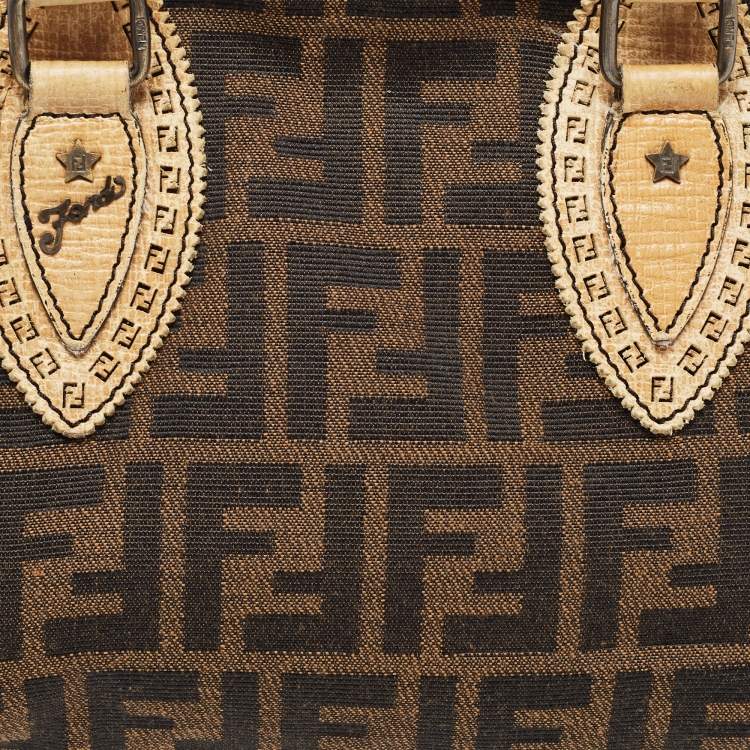 Pre Owned Fendi Tobacco/Beige Zucca Canvas and Leather Small Chef De Jour Bag