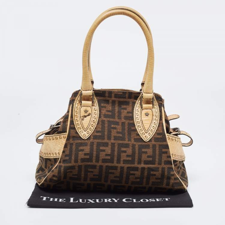 Pre Owned Fendi Tobacco/Beige Zucca Canvas and Leather Small Chef De Jour Bag