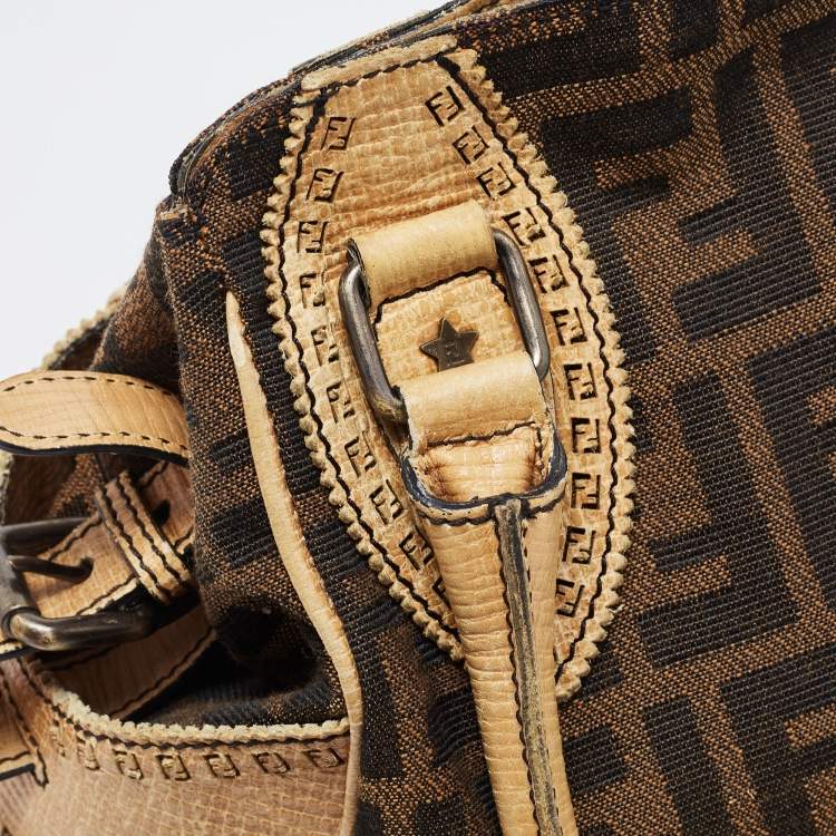 Pre Owned Fendi Tobacco/Beige Zucca Canvas and Leather Small Chef De Jour Bag