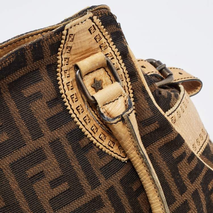 Pre Owned Fendi Tobacco/Beige Zucca Canvas and Leather Small Chef De Jour Bag