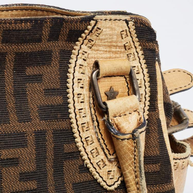 Pre Owned Fendi Tobacco/Beige Zucca Canvas and Leather Small Chef De Jour Bag