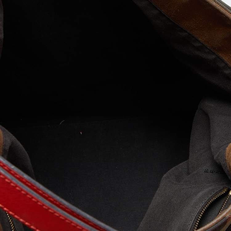 Pre Owned Fendi Tobacco/Red Pequin Stripe Canvas and Leather Hobo