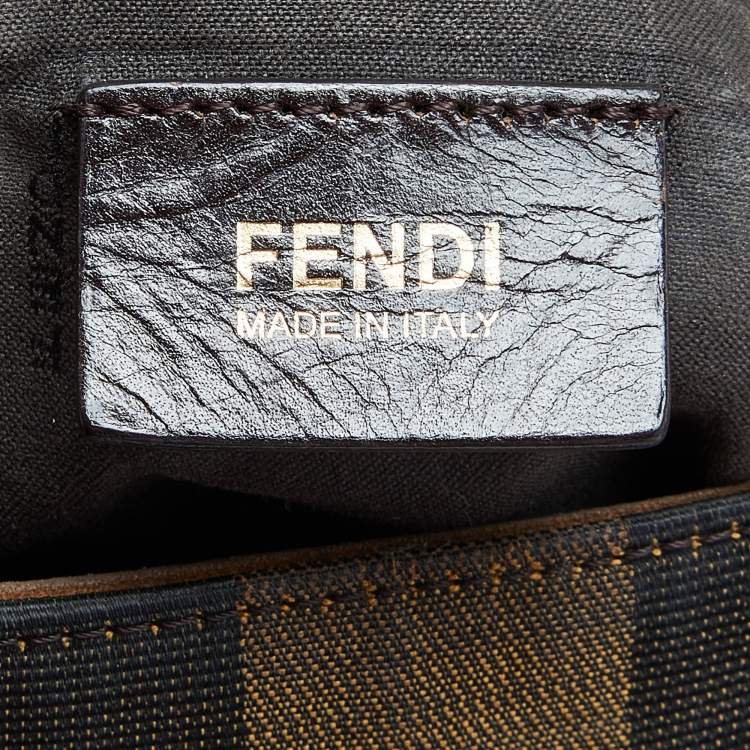 Pre Owned Fendi Tobacco/Red Pequin Stripe Canvas and Leather Hobo