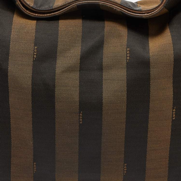 Pre Owned Fendi Tobacco/Red Pequin Stripe Canvas and Leather Hobo
