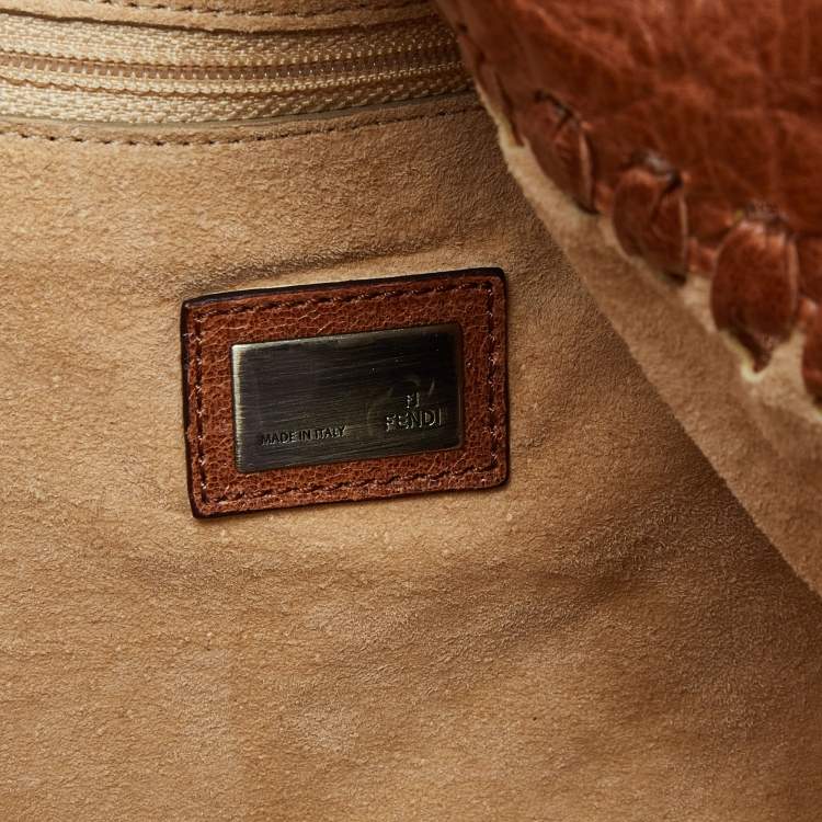 Pre Owned Fendi Brown Whipstitch Leather Baguette Fap Shoulder Bag