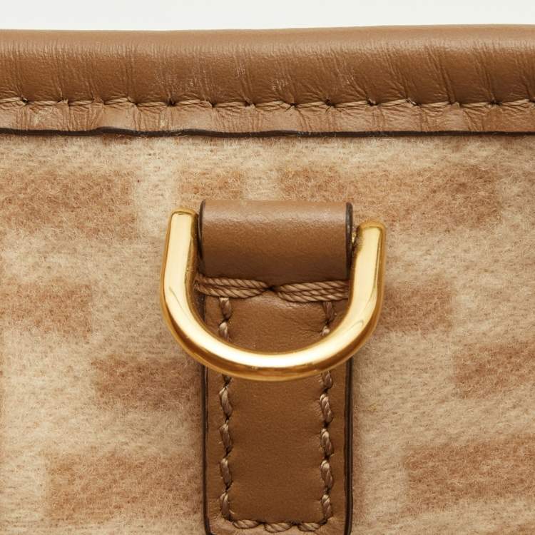 Pre Owned Fendi Beige Wool and Leather Medium Sunshine Tote