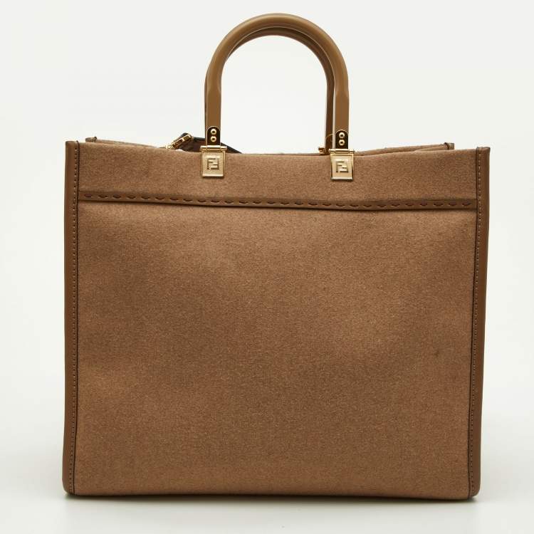 Pre Owned Fendi Beige Wool and Leather Medium Sunshine Tote