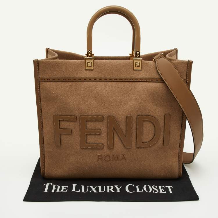 Pre Owned Fendi Beige Wool and Leather Medium Sunshine Tote