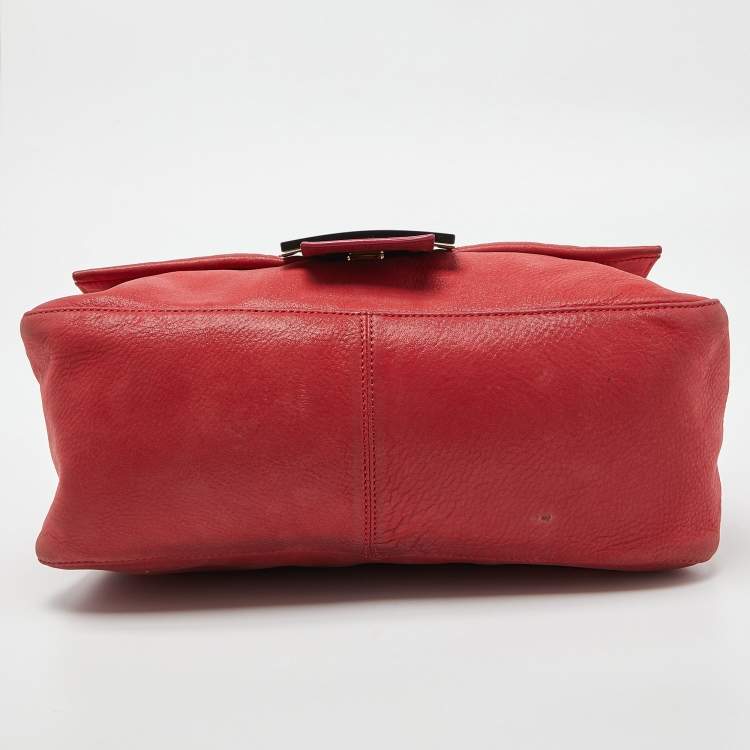 Pre Owned Fendi Red Shimmer Leather Mama Forever Shoulder Bag