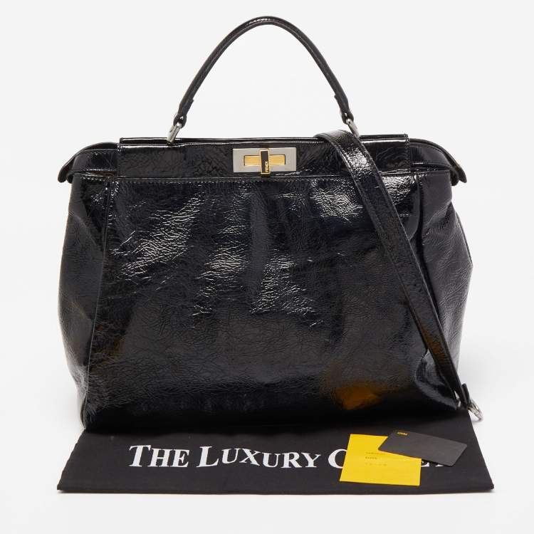 Pre Owned Fendi Black Patent Leather Large Peekaboo Top Handle Bag