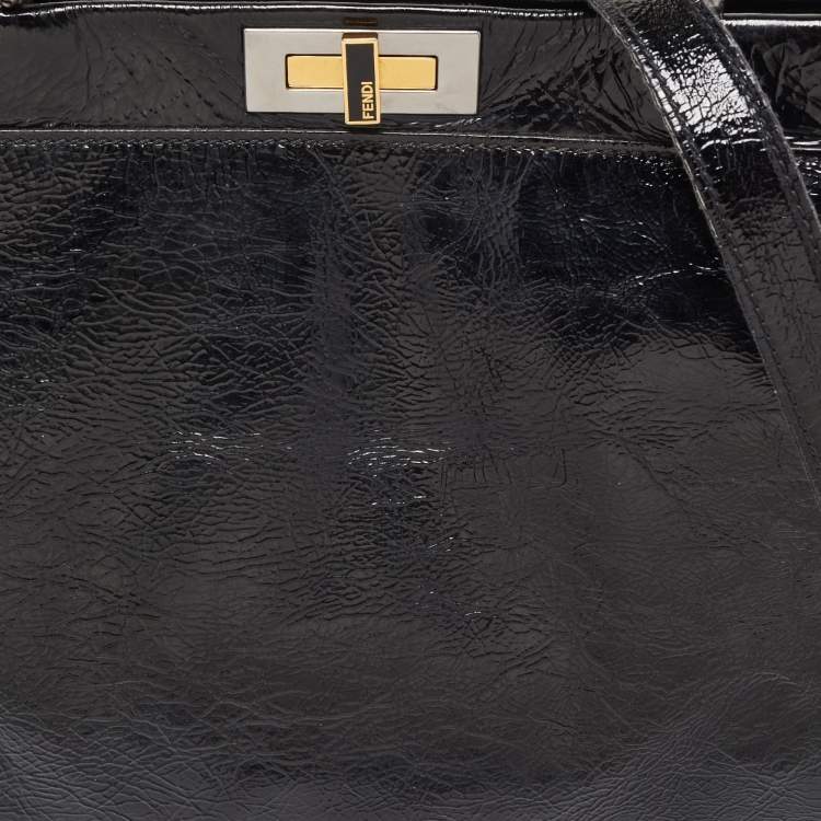 Pre Owned Fendi Black Patent Leather Large Peekaboo Top Handle Bag