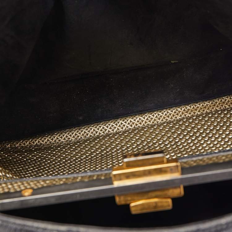 Pre Owned Fendi Black Patent Leather Large Peekaboo Top Handle Bag