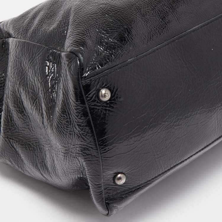 Pre Owned Fendi Black Patent Leather Large Peekaboo Top Handle Bag