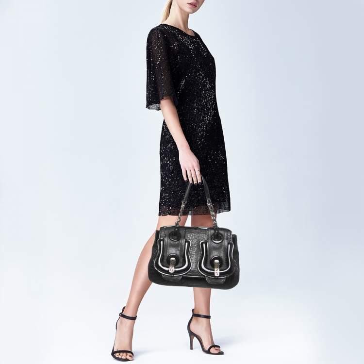 Pre Owned Fendi Black Pebbled Leather B Bag
