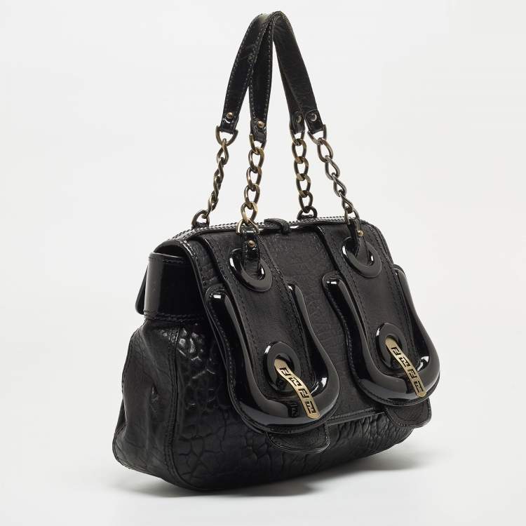 Pre Owned Fendi Black Pebbled Leather B Bag