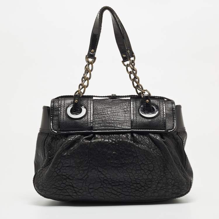 Pre Owned Fendi Black Pebbled Leather B Bag